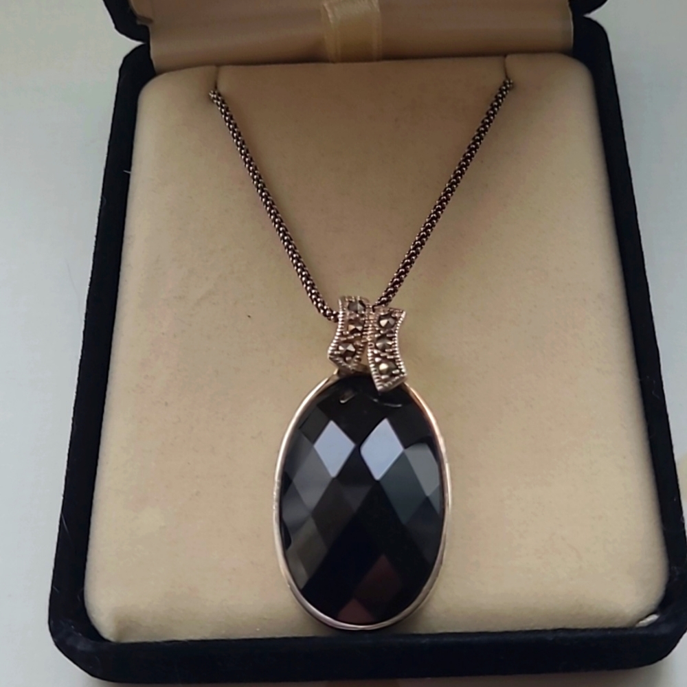 Vintage 925 italy Black Crystal necklace 20"